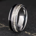 Men's 8mm silver tungsten Celtic wedding band with black diamond and crushed white stone inlay