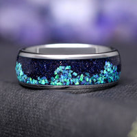 Nesta Starry Night Ring Set, His and Her Wedding Ring, Rift Nebula Ring Set, Matching Couple Ring, Sandstone, Tungsten & 925 Silver, Opal