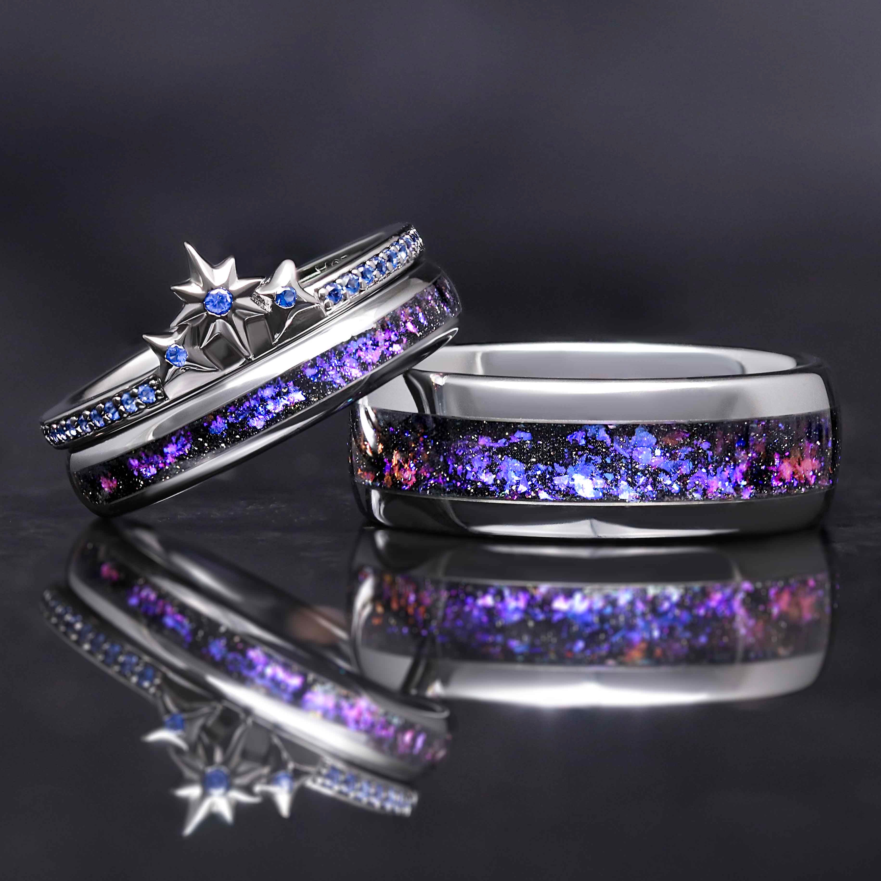 Orion nebula stacking rings wedding set