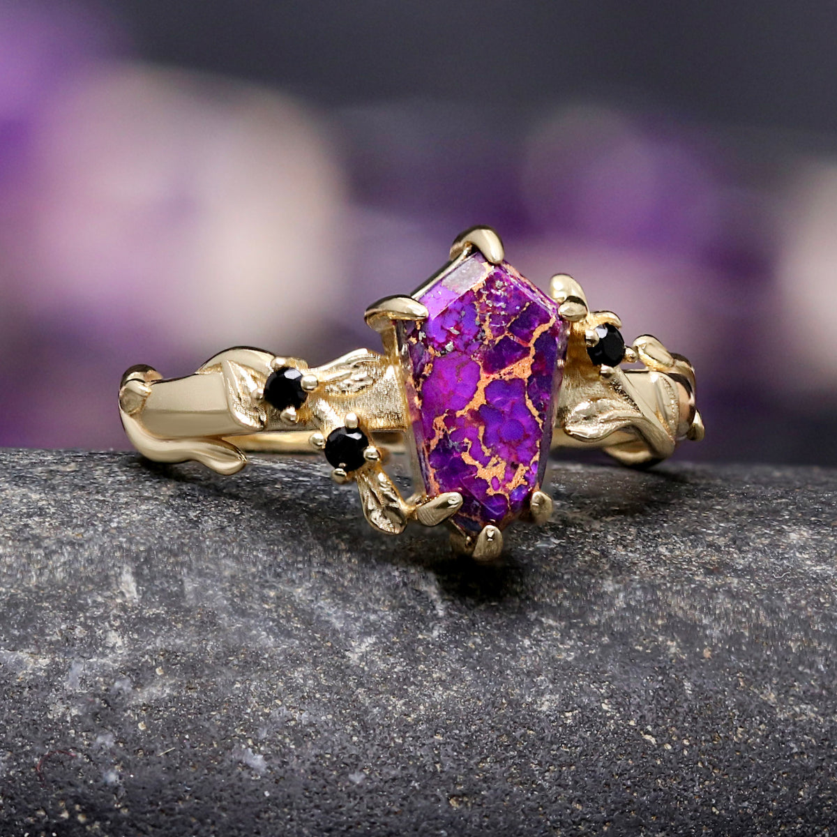 Hawthorn Turquoise Engagement Ring | Kite Cut Leaf Vine Band