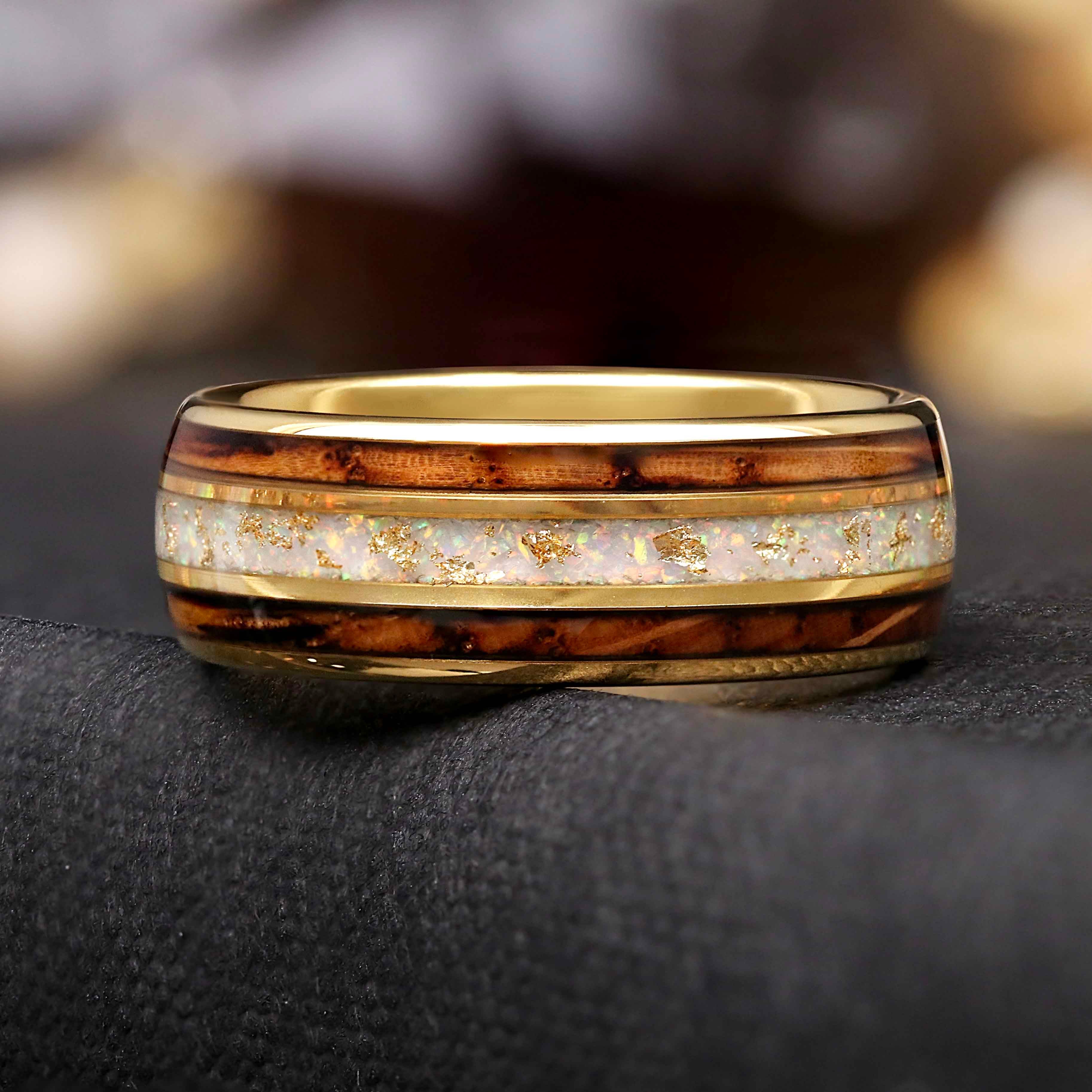 Whiskey barrel wood opal gold ring