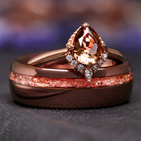 Smoky Quartz Couples Ring, His and Her Rose Gold Nontraditional Ring, Matching Wedding Ring, Promise Ring, Anniversary Gift for Coffee Lover