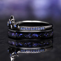 Cosmic stacking rings with blue nebula gemstone for women