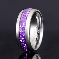 Amethyst Ring Set, Purple His and Hers Tungsten Wedding Bands, 8mm & 4mm Matching Couples Rings, Unique Purple Promise Wedding Ring Set