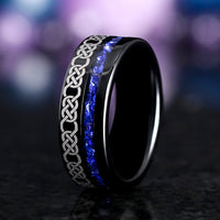 Celtic Knot Couples Ring Set – His and Hers Black & Blue Sapphire Wedding Bands, 925 Silver and Tungsten Promise Rings, Unique Matching Ring