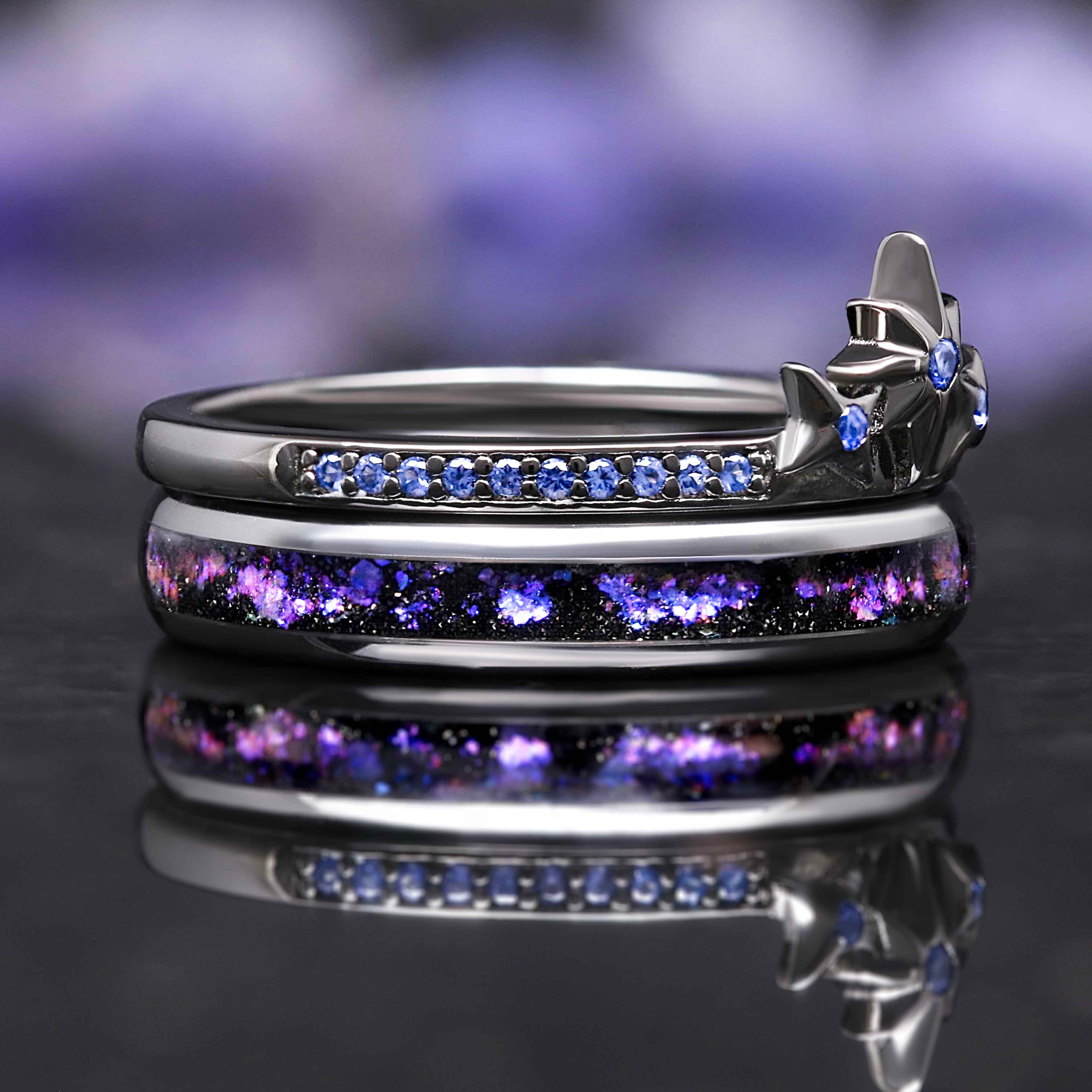 Women’s celestial engagement ring band set