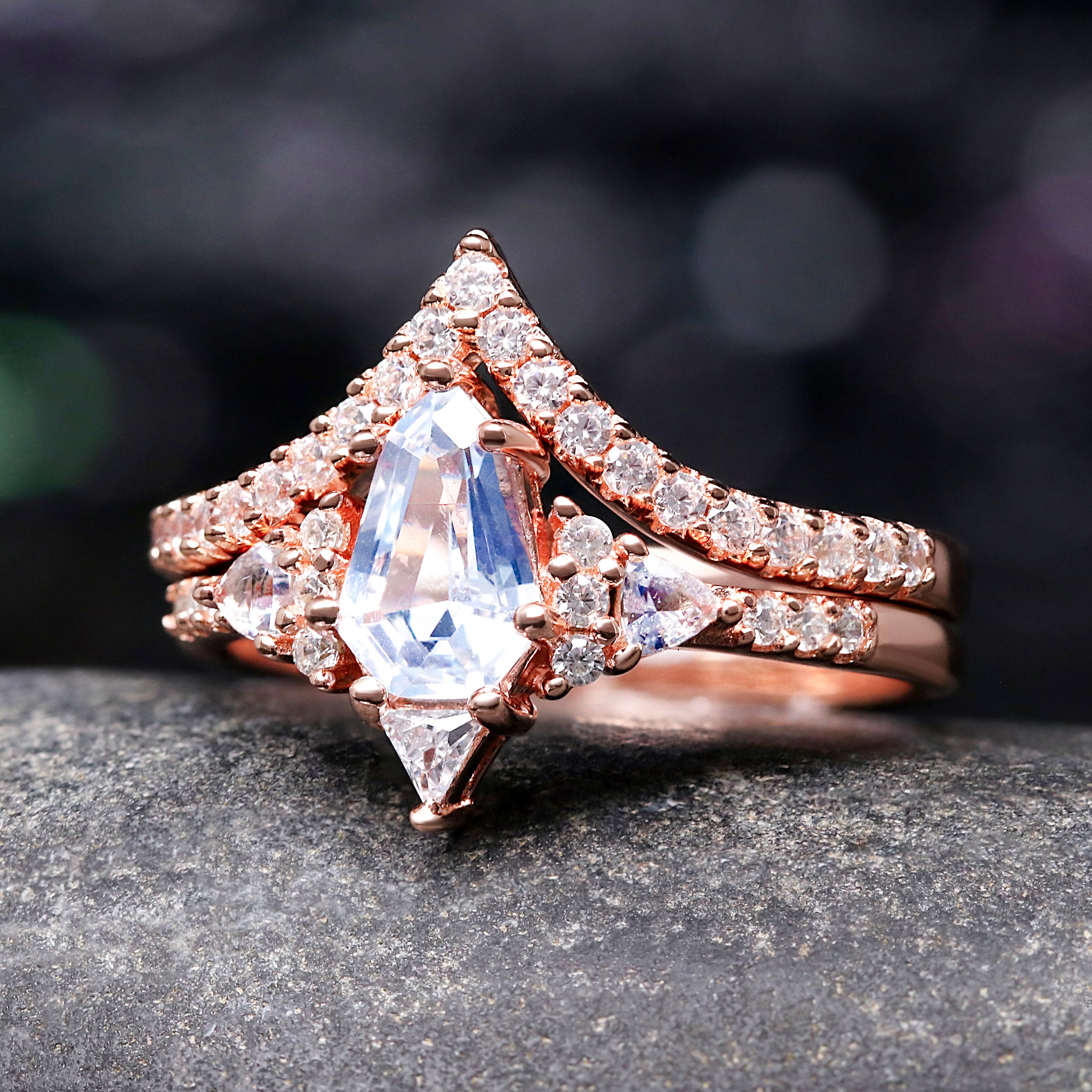 Lumiere Aquamarine Engagement Ring Set | Rose Gold Vermeil & Sterling Silver Wedding and Promise Ring for Her