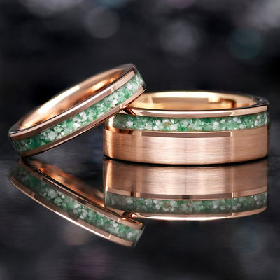 Moss Agate Couples Ring Set | Rose Gold Matching Wedding Bands