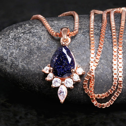 Starry night rose gold pendant necklace pear cut sandstone