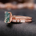 Moss agate sterling silver ring set