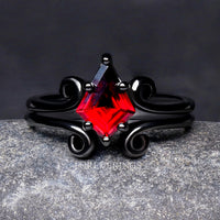 Twirl Natural Garnet Woman Wedding Ring, Kite Cut, 925 Sterling Silver, Black and Red Ring, Gothic Alternative Engagement Ring, Gift for Her