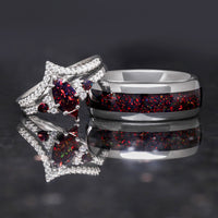 Black opal silver couples wedding bands