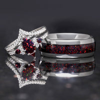 Lumiere black fire opal couples ring set