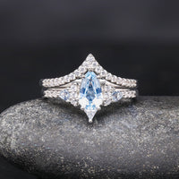 Aquamarine Couple Ring Set, His and Her Wedding Ring Set, Matching Engagement Ring Set, Unique Blue Promise Ring Couples, Personalized Gift, Lumiere