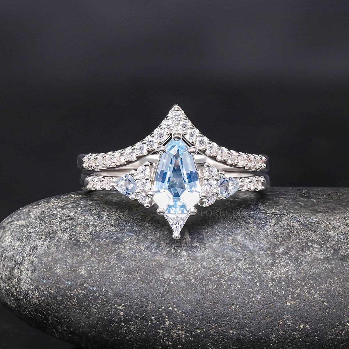 Couples matching aquamarine wedding rings