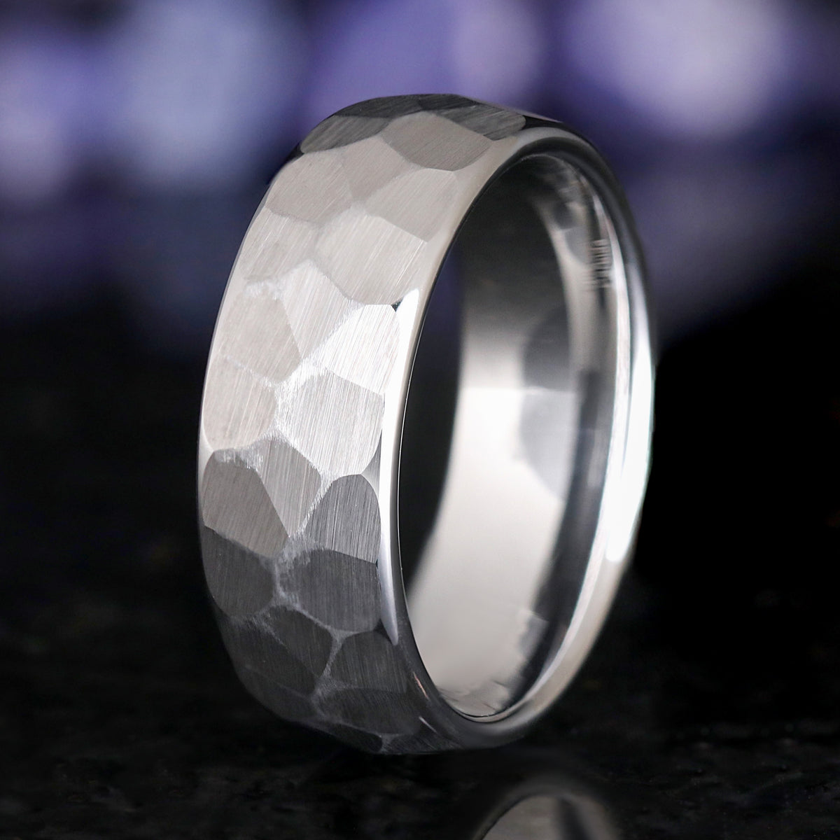 Durable hammered tungsten ring for men