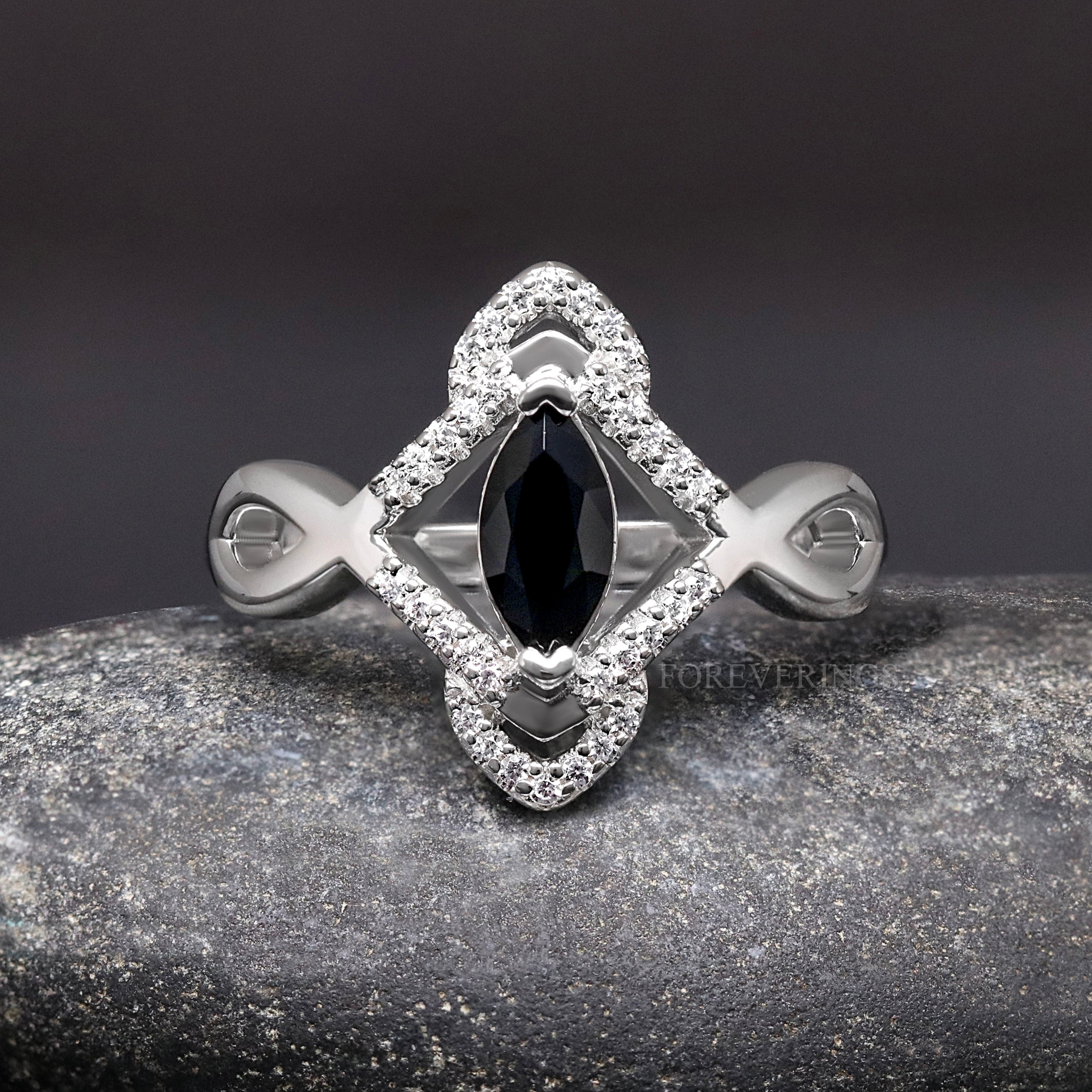 Orla Black Diamond Ring Set, His and Hers Celtic Wedding Ring, Silver Tungsten, 925 Silver, Unique Engagement Ring Set, Couples Promise Ring