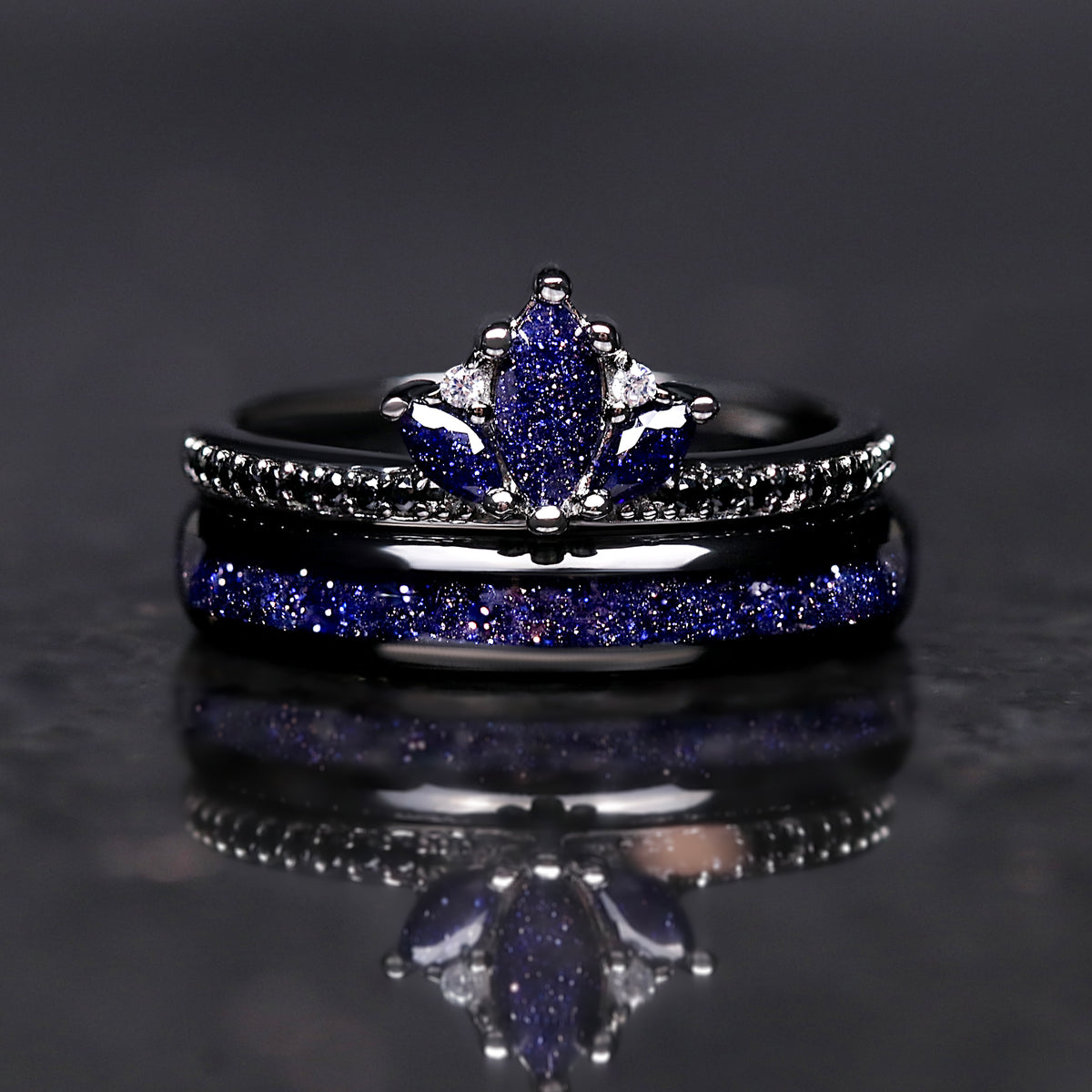 Starry Night Stacking Ring Set | Lotus Sandstone Celestial Wedding Bands