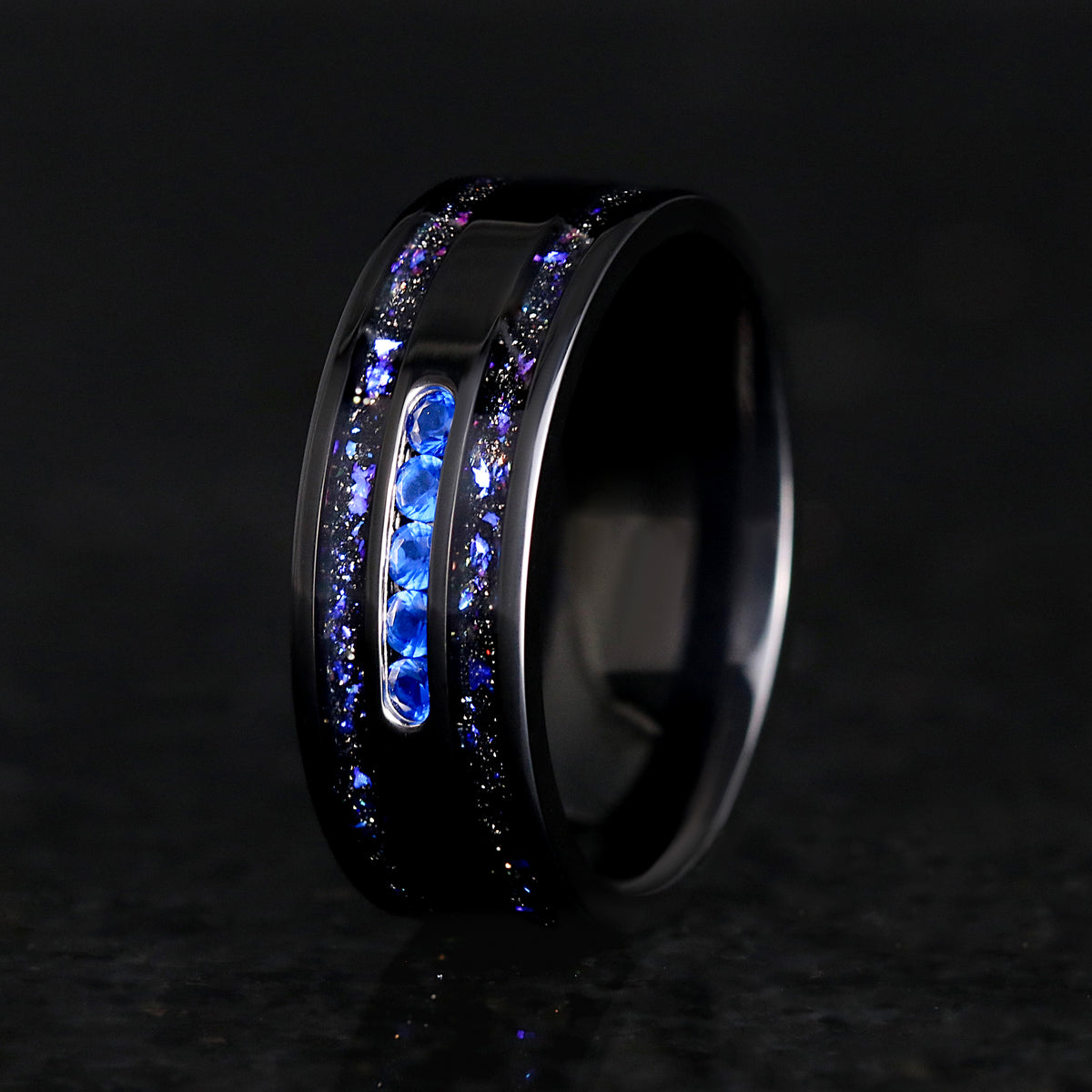 Orion Nebula black engagement ring set