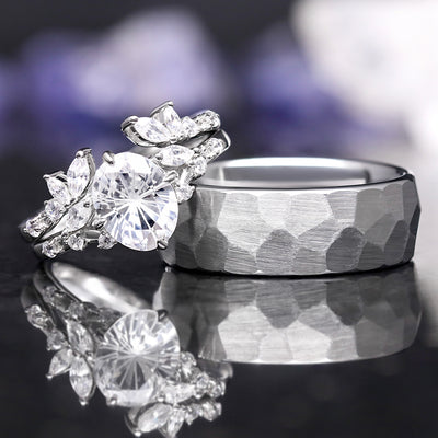 Everleaf Couples Ring Set - White Sapphire Engagement Ring Set - His and Her Matching Wedding Bands
