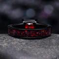 Couples engagement and wedding rings with black fire opal