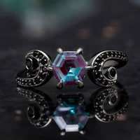 Whimstone | Alexandrite Engagement Ring Set for Couples | Black Ring