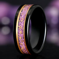 Mens Purple Turquoise Engagement Band | Black Tungsten Gold Inlay