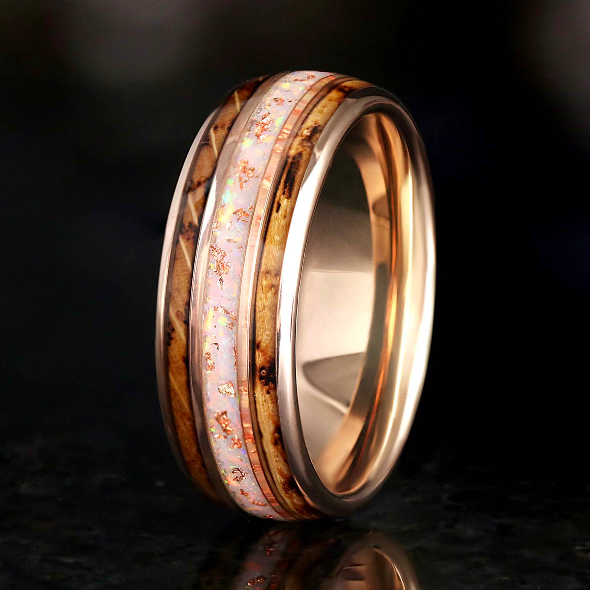 Opal engagement rings with tungsten band