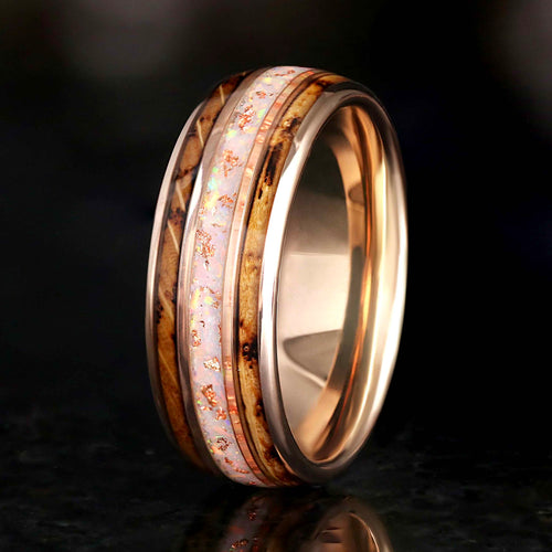 Men’s opal tungsten wedding band