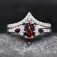 Lumiere Black Fire Opal Ring, Sterling Silver Woman Engagement Ring