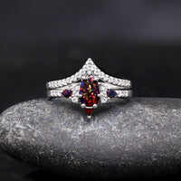 Black fire opal wedding ring set