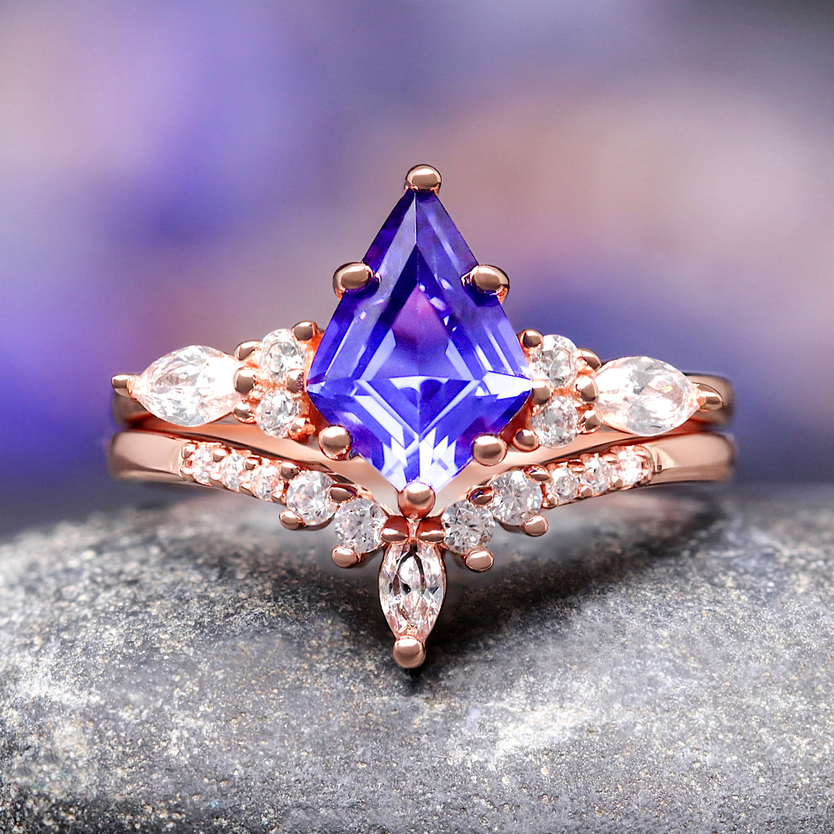 Orion Nebula Ring Set Rose Gold, His and Hers Wedding Bands, Blue Nebula Ring, Sapphire, Matching Couples Ring, Engagement Ring Set, Engrave
