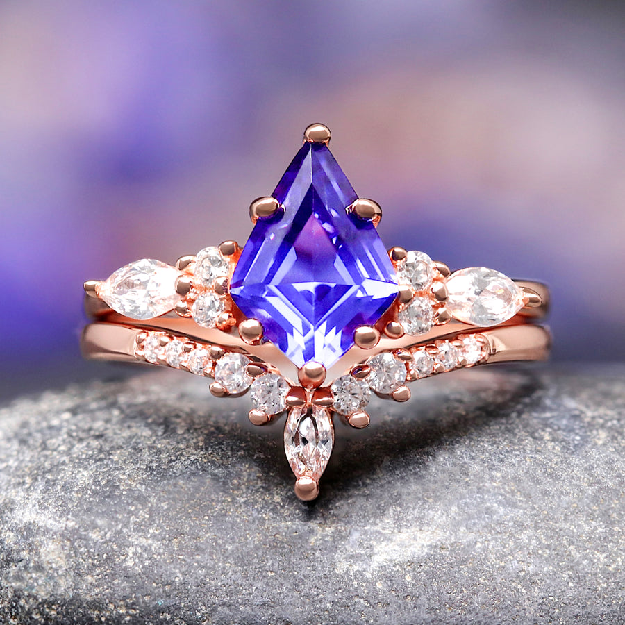 Orion Nebula Ring Set Rose Gold, His and Hers Wedding Bands, Blue Nebula Ring, Sapphire, Matching Couples Ring, Engagement Ring Set, Engrave