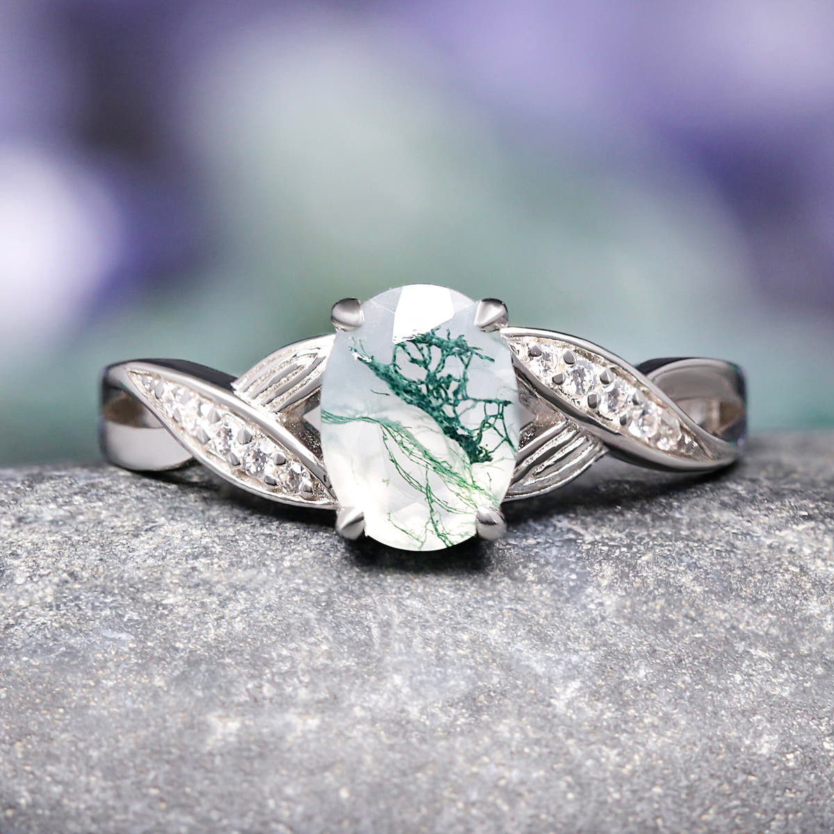 Elegant green gemstone engagement ring set for her