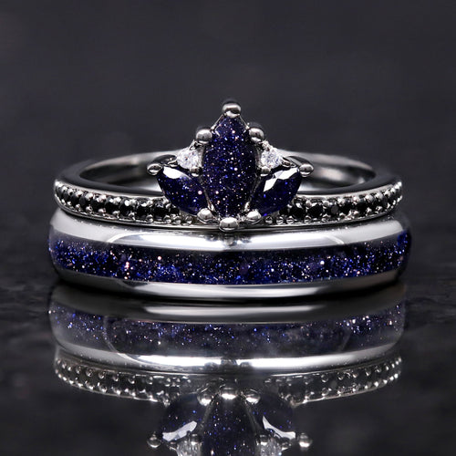 Lotus Starry Night women’s tungsten wedding ring set