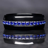 Orion Nebula Ring Sapphire, Mens Gemstone Wedding Band, Blue Sapphire Band, Unique Thin Blue Strip Ring, 8mm Tungsten Ring Engraving