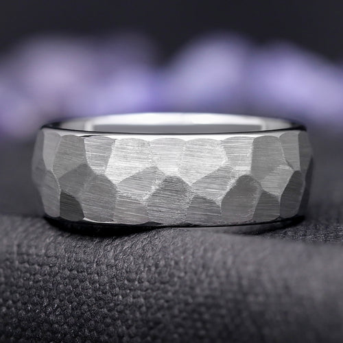 Hammered silver tungsten ring men’s wedding band