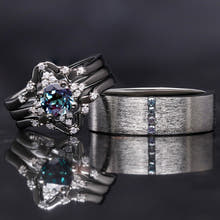 Veloura Couples Alexandrite Wedding Ring Set in Black Sterling Silver