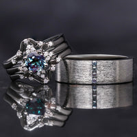 Veloura black sterling silver alexandrite couples rings
