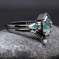 Elegant coffin kite moss agate wedding bands for couples