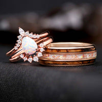 White opal his hers wedding bands