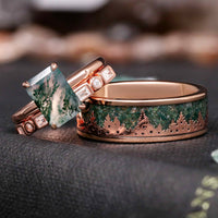 His and hers moss agate bands