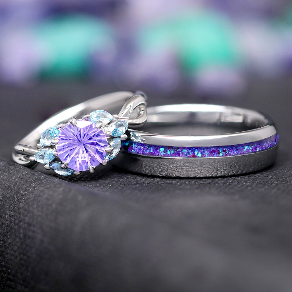Borealis Ring Set | Matching Opal Couples Ring Set | Northern Lights ...