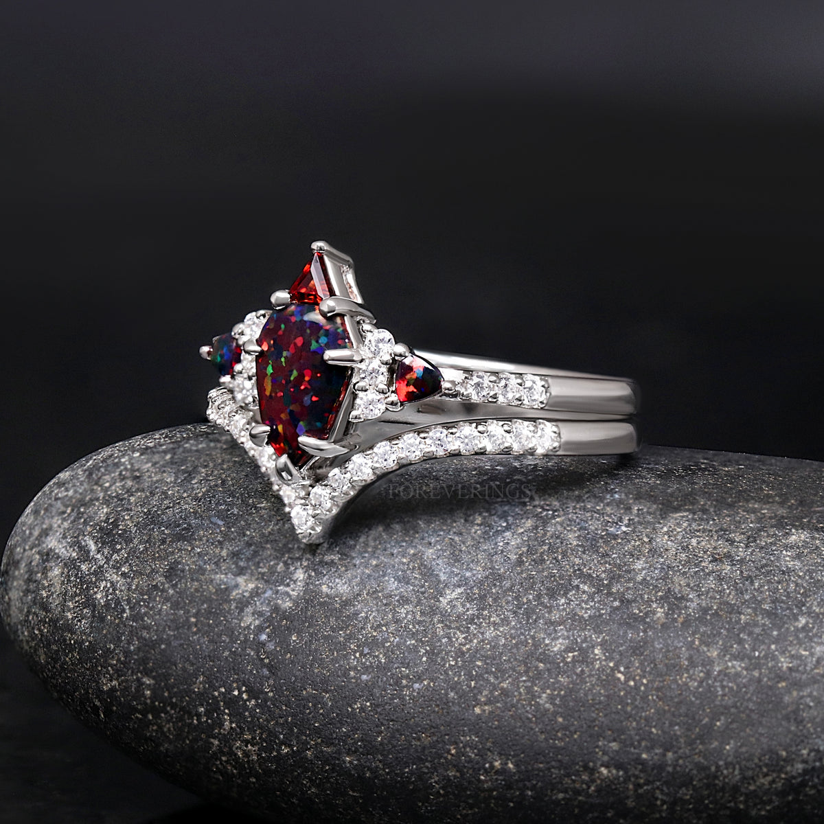 Lumiere Black Fire Opal Ring, Sterling Silver Woman Engagement Ring