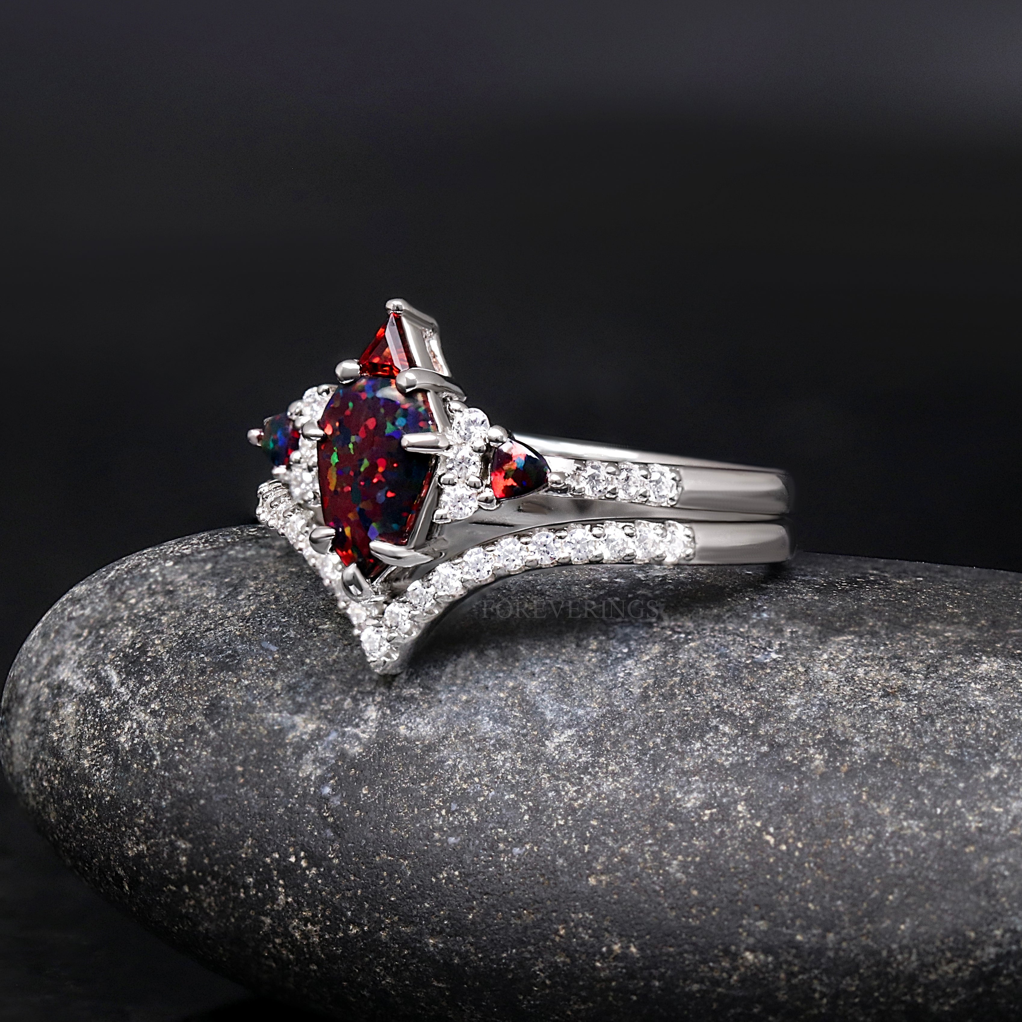 Lumiere Black Fire Opal Ring, Sterling Silver Woman Engagement Ring