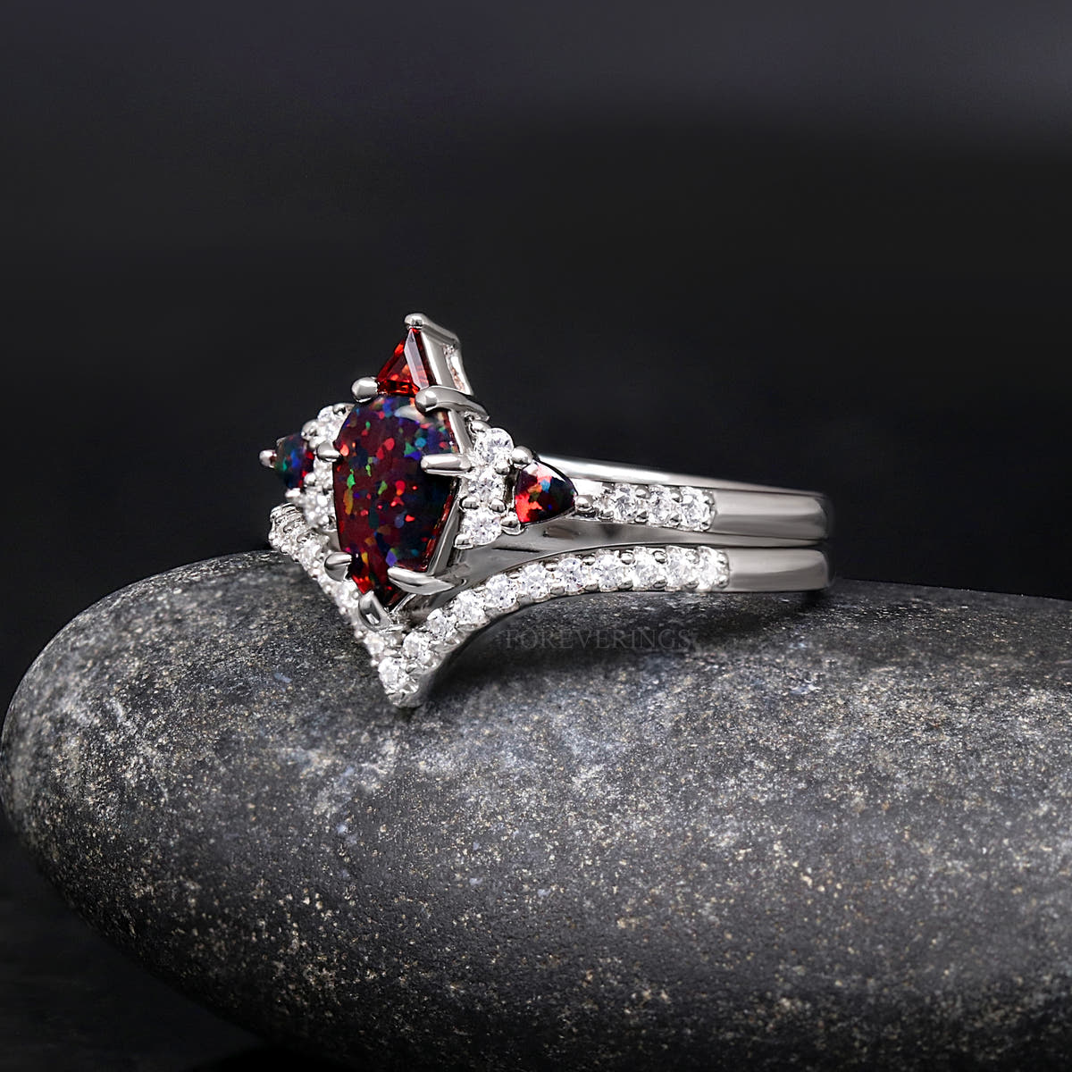 Silver opal couples rings matching set