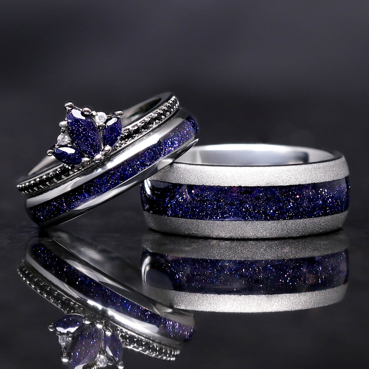 Unique matching wedding bands with cosmic Rift Sandstone