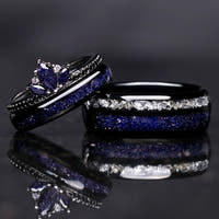 Lotus Starry Night Couples Ring Set | His and Her Sandstone Wedding Bands