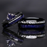 Lotus Starry Night Couples Ring Set | His and Her Sandstone Wedding Bands