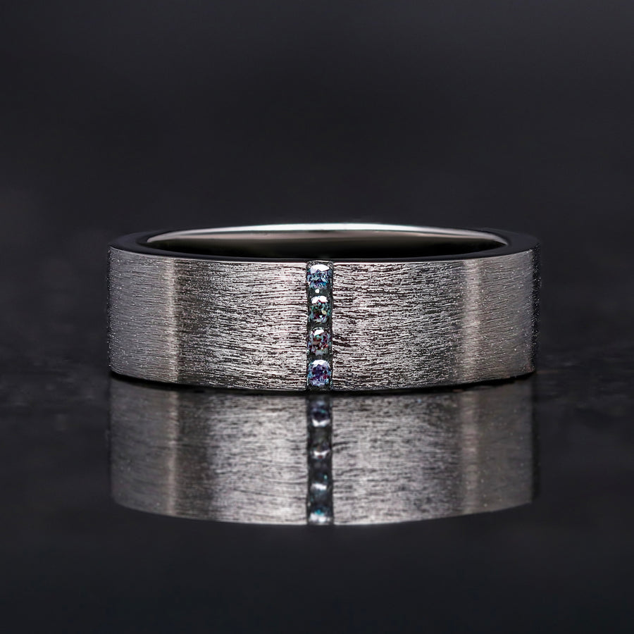 Black gemstone wedding band for men